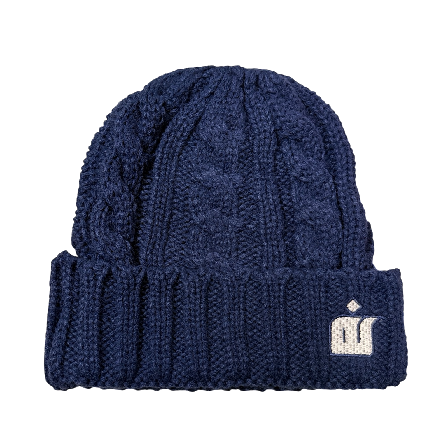 NAVY CABLE KNIT BEANIE